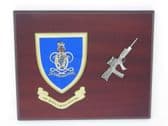 QUEEN'S ROYAL HUSSARS MESS SHIELD AND SA80 COMBAT PLAQUE