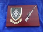 ROYAL GREEN JACKETS ( RGJ ) MESS SHIELD AND L96A2 COMBAT PLAQUE