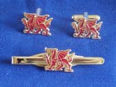 WELSH DRAGON CUFF LINK AND TIE GRIP / CLIP GIFT SET