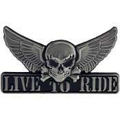 WINGED SKULL LIVE TO RIDE LAPEL PIN