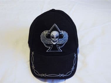 WINGED SKULL WITH ACE OF SPADES ( DEATH ACE ) EMBROIDERED BASEBALL CAP