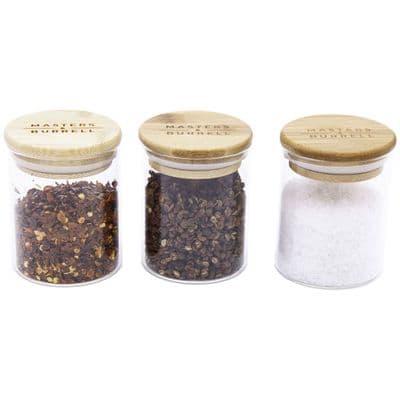 Glass Storage Jars - Salt, Pepper & Chilli Set