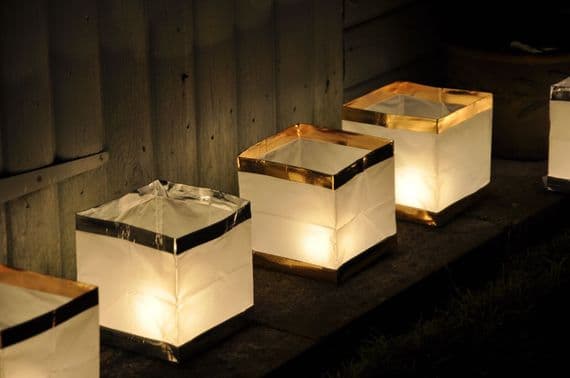 Luminary Candle Bag Gold or Silver in Packs of 10 each with free Candle