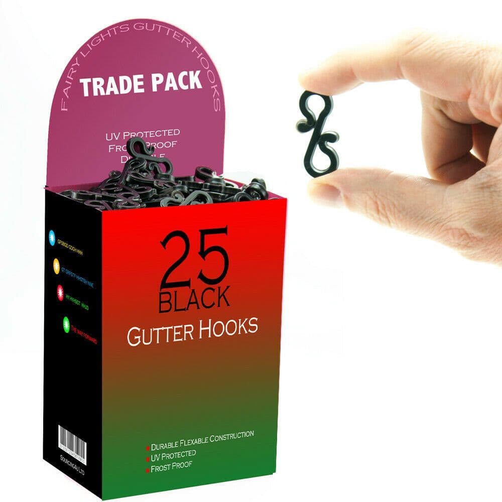 Outdoor Black Gutter Hooks Clips Christmas Icicle Fairy Lights LED