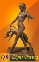 ART DECO BRONZE FIGURINE DIANA WITH HOUND STATUE IN LIGHT PATINA