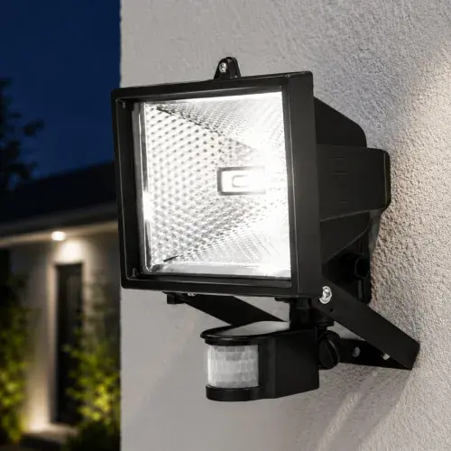 EXTERIOR HALOGEN FLOODLIGHT ENCLOSED BLACK 400 WATT PIR