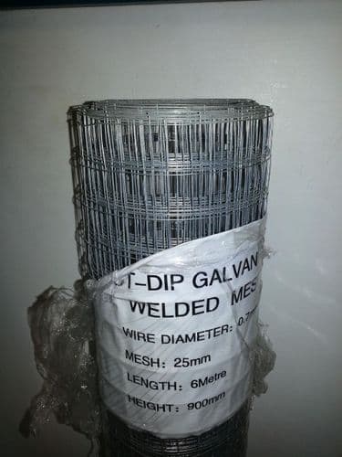 WELDED TWILWELD NETTING SQUARE GALV MESH 6MT x 0.9MT x 25MM 19 GAUGE