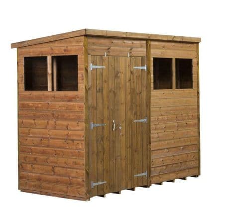 Modular Pent Shed Shiplap Tongue & Groove 8X4 Double Door With Windows