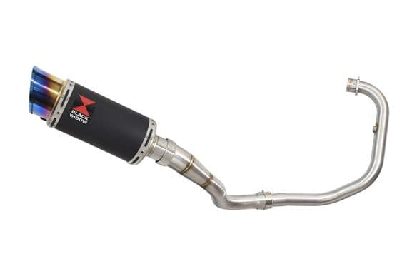 Akuma 125 2020-2023 De-Cat Exhaust System 200mm Round Blue Tip Black Stainless Silencer