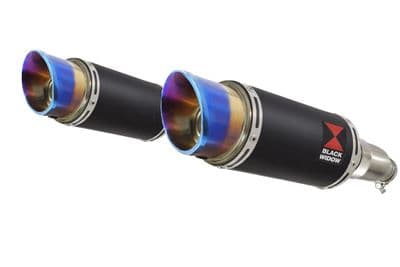 CBR1100XX Blackbird 4-2 Exhaust Link Pipes + 200mm Round Blue Tip Black Stainless Silencers