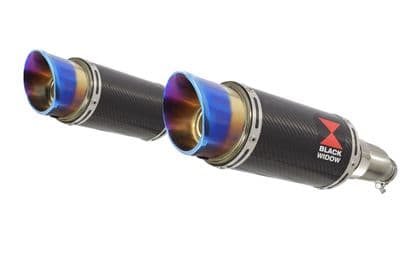 CBR1100XX Blackbird 4-2 Exhaust Link Pipes + 200mm Round Blue Tip Carbon Silencers