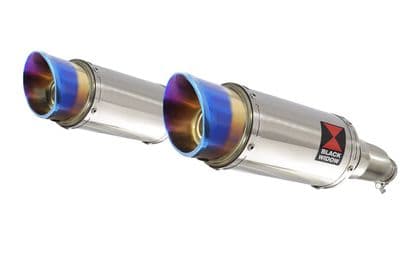 CBR1100XX Blackbird 4-2 Exhaust Link Pipes + 200mm Round Blue Tip Stainless Silencers