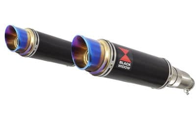 CBR1100XX Blackbird 4-2 Exhaust Link Pipes + 230mm GP Round Blue Tip Black Stainless Silencers