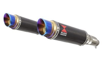 CBR1100XX Blackbird 4-2 Exhaust Link Pipes + 230mm GP Round Blue Tip Carbon Silencers