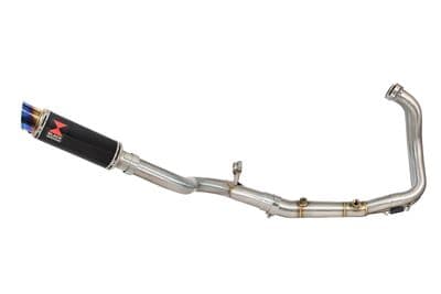 F900XR 2020-2025 De-Cat Performance Exhaust System 230mm Round Black Stainless + Blue Tip Silencer