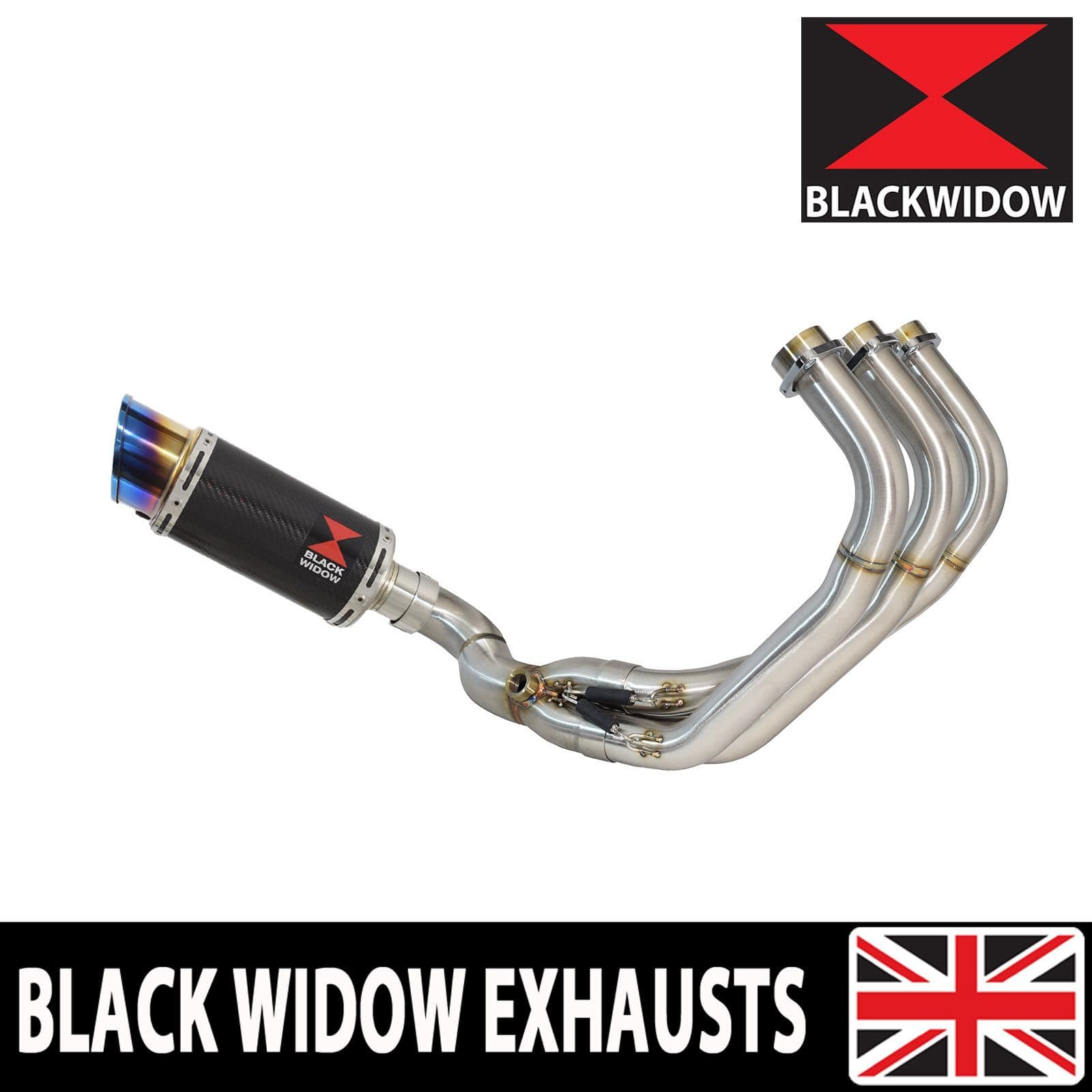 R FJ09 FZ09 De-Cat Exhaust System 200mm Round Blue Tip Carbon