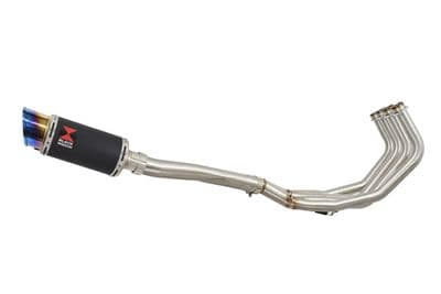 FZ6R 2009-2017 High Level De-cat Exhaust System 200mm Round Blue Tip Black Stainless Silencer