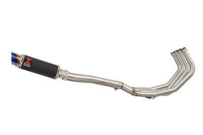FZ6R 2009-2017 High Level De-cat Exhaust System 230mm GP Round Blue Tip Carbon Silencer