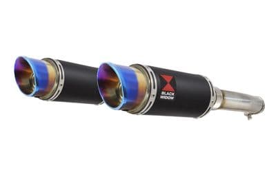 GL1500 Goldwing Twin Exhaust Silencer Kit 200mm Round Blue Tip Black Stainless