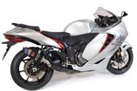 GSX 1300 R HAYABUSA 2021 - 2026 4-2 Link Pipes + 200mm Round Blue Tip Black Stainless Silencers