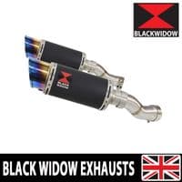 GSX 1300 R HAYABUSA 2021 - 2026 4-2 Link Pipes + 200mm Round Blue Tip Black Stainless Silencers