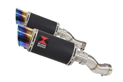 GSX 1300 R HAYABUSA 2021 - 2026 4-2 Link Pipes + 200mm Round Blue Tip Black Stainless Silencers