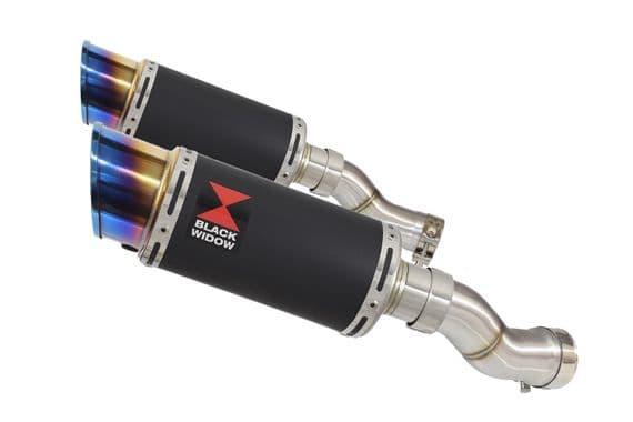 GSX 1300 R HAYABUSA 2021 - 2026 4-2 Link Pipes + 200mm Round Blue Tip Black Stainless Silencers