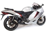 GSX 1300 R HAYABUSA 2021 - 2026 4-2 Link Pipes + 230mm GP Round Blue Tip Black Stainless Silencers