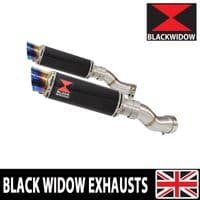GSX 1300 R HAYABUSA 2021 - 2026 4-2 Link Pipes + 230mm GP Round Blue Tip Black Stainless Silencers