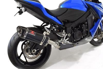 GSX-S 1000 F Exhaust Silencer Kit 300mm Tri Oval Black Stainless Carbon Tip