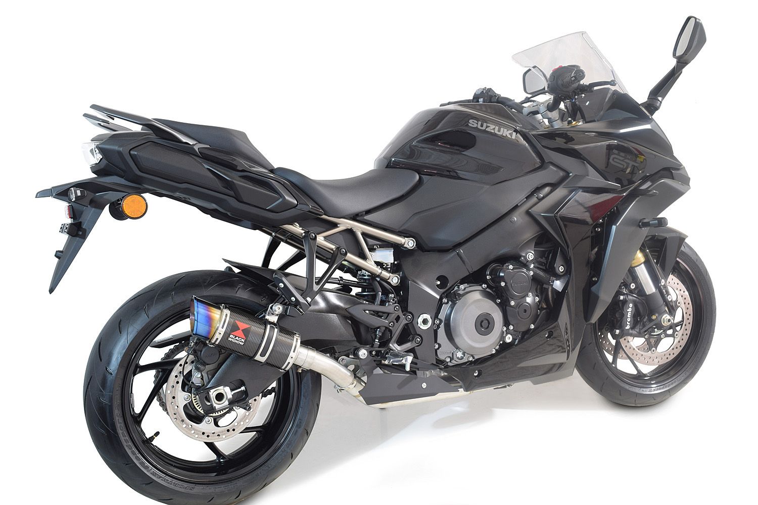 GSX-S 1000 / GT Gen 2 21-24 De-Cat Race Exhaust System + 200mm Round Carbon Blue Tip Silencer