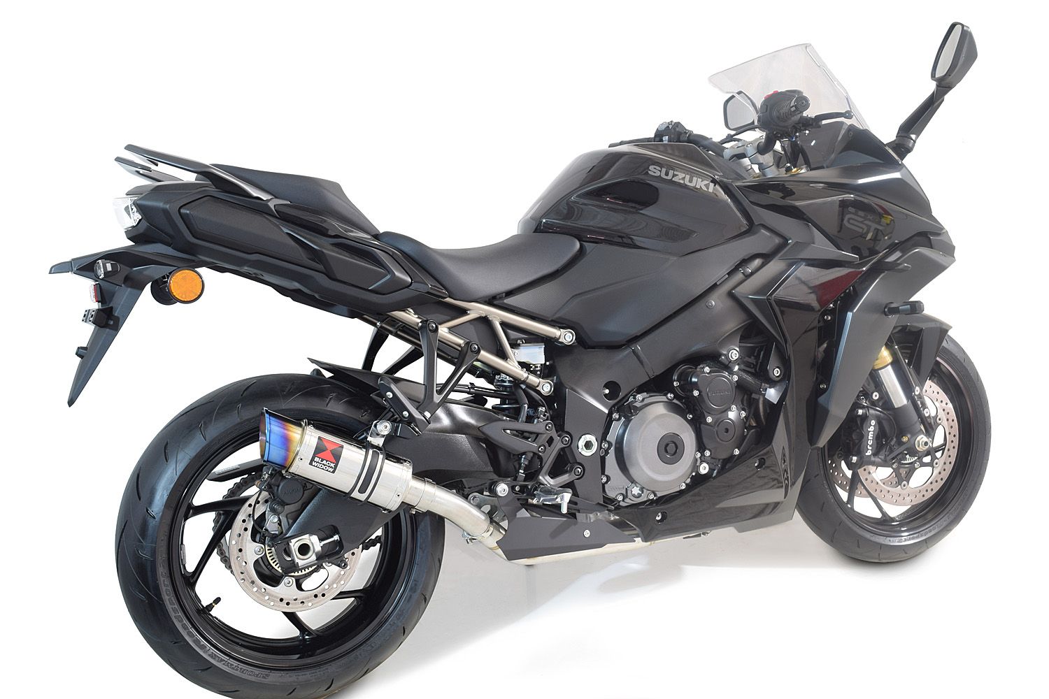 GSX-S 1000 / GT Gen 2 21-24 De-Cat Race Exhaust System 200mm Round Stainless Blue Tip Silencer