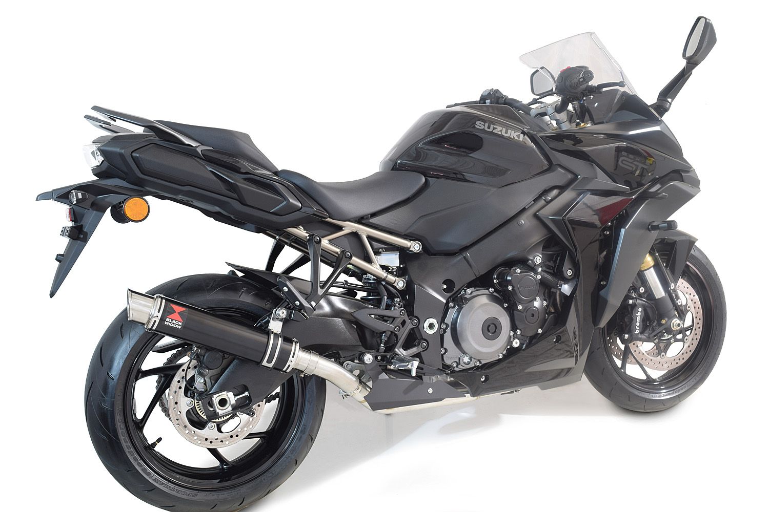 GSX-S 1000 / GT Gen 2 21-24 De-Cat Race Exhaust System 350mm GP Round Black Stainless Silencer