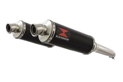 GSX1300R HAYABUSA 02-07 4-2 Exhaust Link Pipes + 300mm Round Black Stainless Silencers