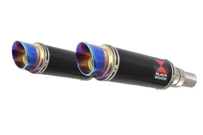 Interceptor 650 Exhaust Silencers 230mm GP Round Blue Tip Black Stainless
