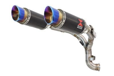 KTM 890 Duke 2020-2024 Twin 200mm Round Carbon  Blue Tip Silencers & De-Cat Eliminator Exhaust Pipe