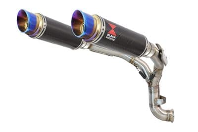 KTM 890 Duke 2020 - 2024 Twin 230mm Round Carbon Blue Tip & De - Cat Eliminator Exhaust Pipe