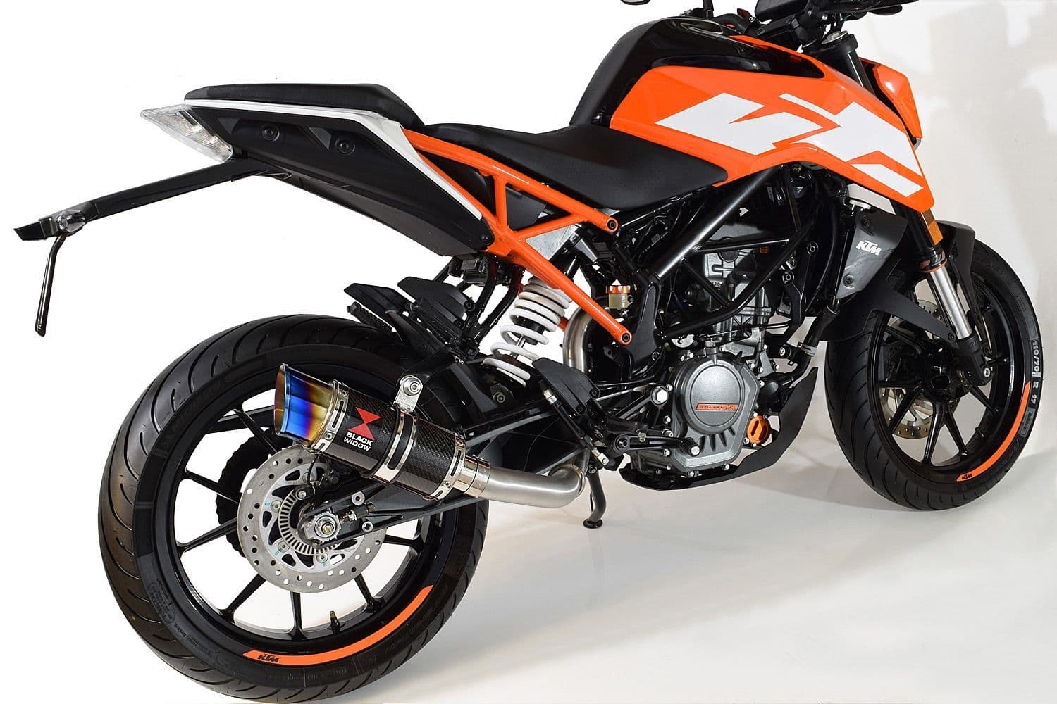 KTM RC 250 17-19 Link Pipe 200mm Round Carbon Silencer Blue Tip