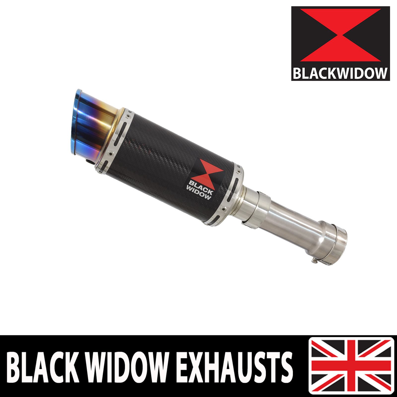 M 1000 R 2023 - 2026 Exhaust Link Pipe + 200mm Round Blue Tip Carbon Stainless Silencer