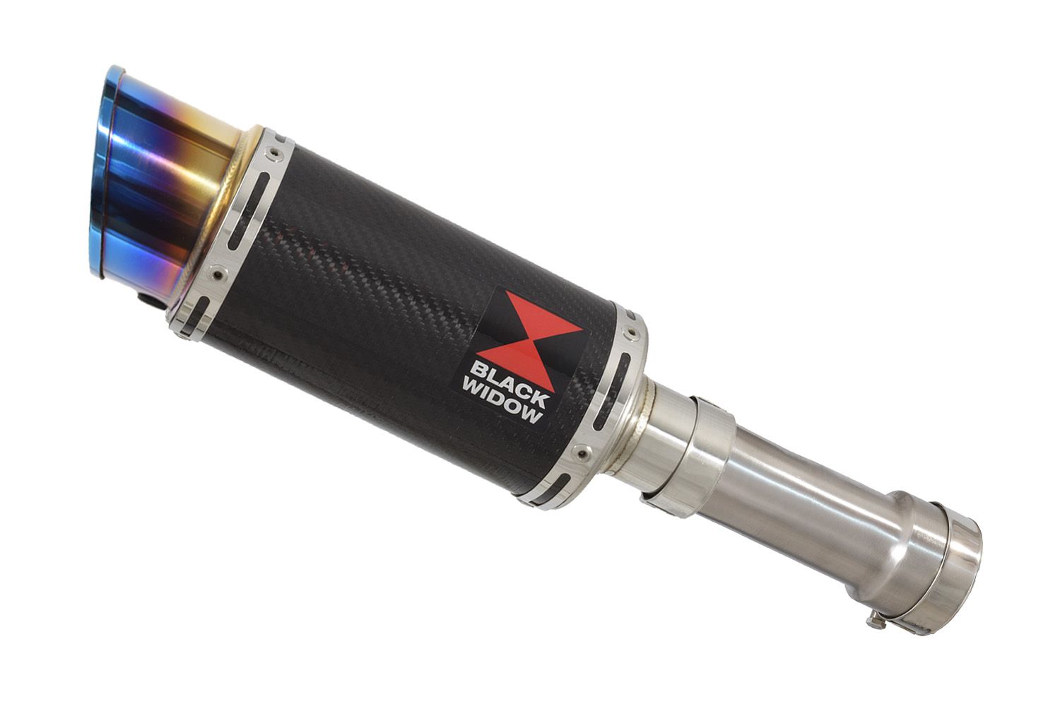 M 1000 R 2023 - 2026 Exhaust Link Pipe + 200mm Round Blue Tip Carbon Stainless Silencer