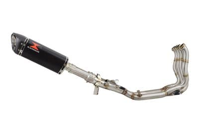 M1000XR 2023-2026 Performance De-Cat Exhaust System 300mm Tri - Oval Black Steel Carbon Tip Silencer