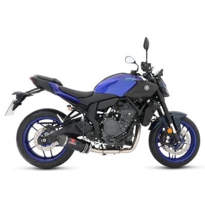 MT - 07 2025 De - Cat Exhaust System 300mm Oval Black Stainless Steel Carbon Tip Silencer