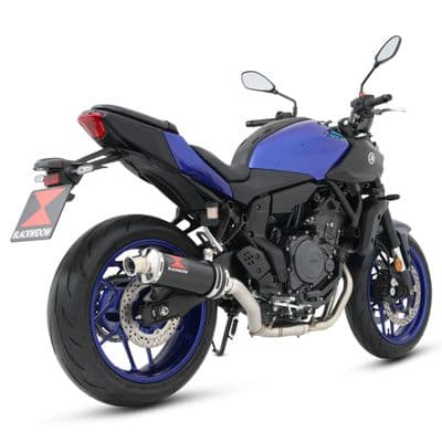 MT - 07 2025 High Level De - Cat Exhaust System 300 mm Round Black Stainless Steel Silencer