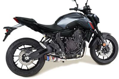 MT07 2021 - 2024 MT-07 De - Cat Exhaust System with 200mm Round Blue Tip Stainless Silencer