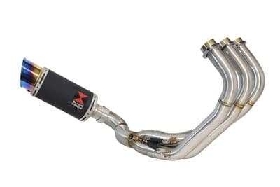 MT09 MT-09 Tracer: Tracer GT De-Cat Exhaust System 200mm Round Blue Tip Black Stainless Silencer