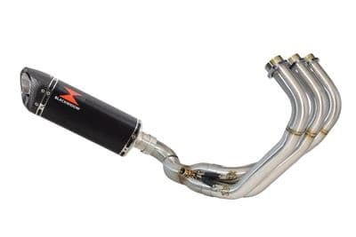 MT09 MT-09 Tracer: Tracer GT De-Cat Exhaust System + 300mm Tri Oval Black Carbon Tip Silencer