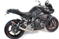 MT10 2016-2021 Stainless De Cat Collector + 230mm GP Round Blue Tip Black Stainless Silencer