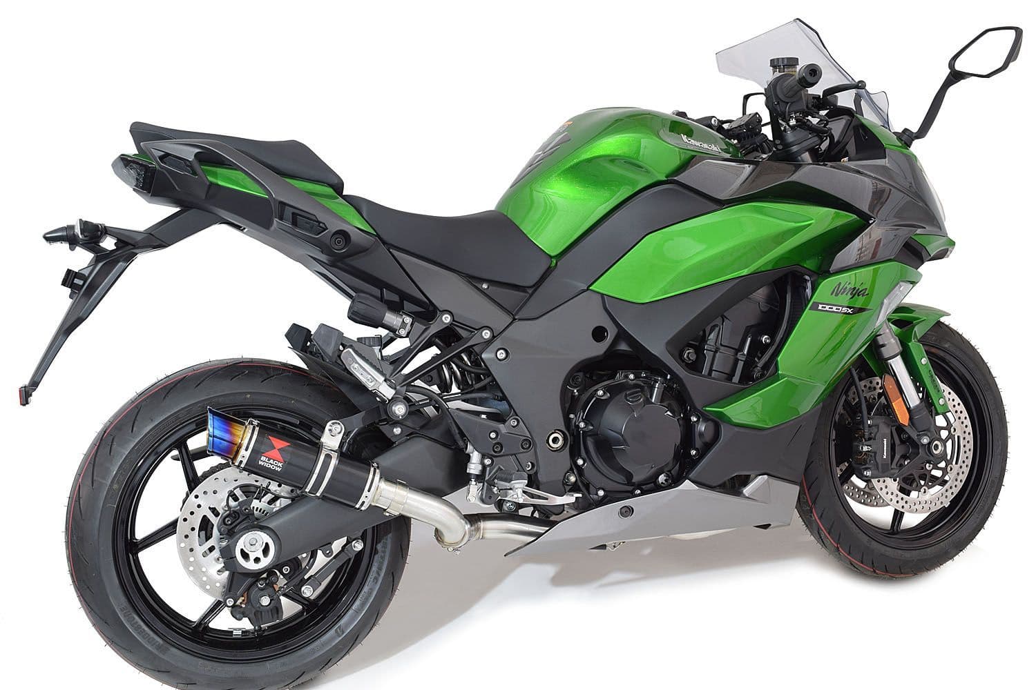 Ninja 1000 SX 2020-2024 Race De-cat Exhaust System 230mm GP Round Blue Tip  Black Stainless Silencer