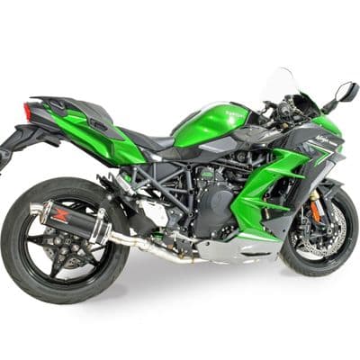 Ninja H2 SX SE 2022 - 2025 Race De-cat Exhaust System 300mm Oval Black Stainless Silencer