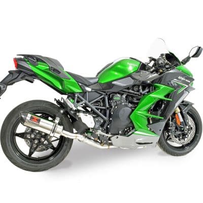 Ninja H2 SX SE 2022 -2025 Race De-cat Exhaust System 300mm Oval Stainless Carbon Tip Silencer